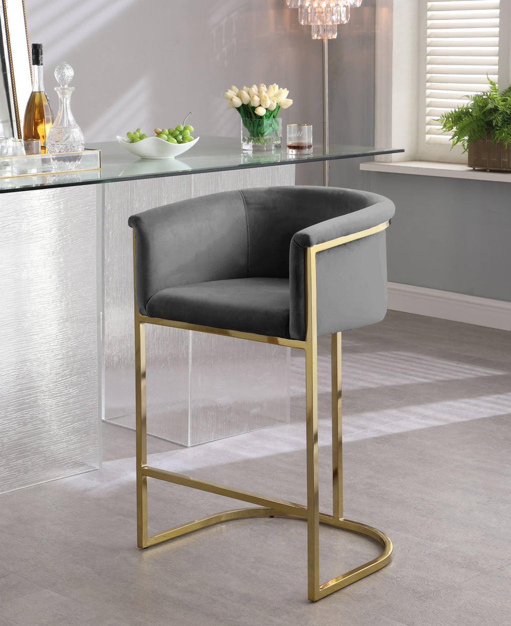 Grey Velvet Stool S7685