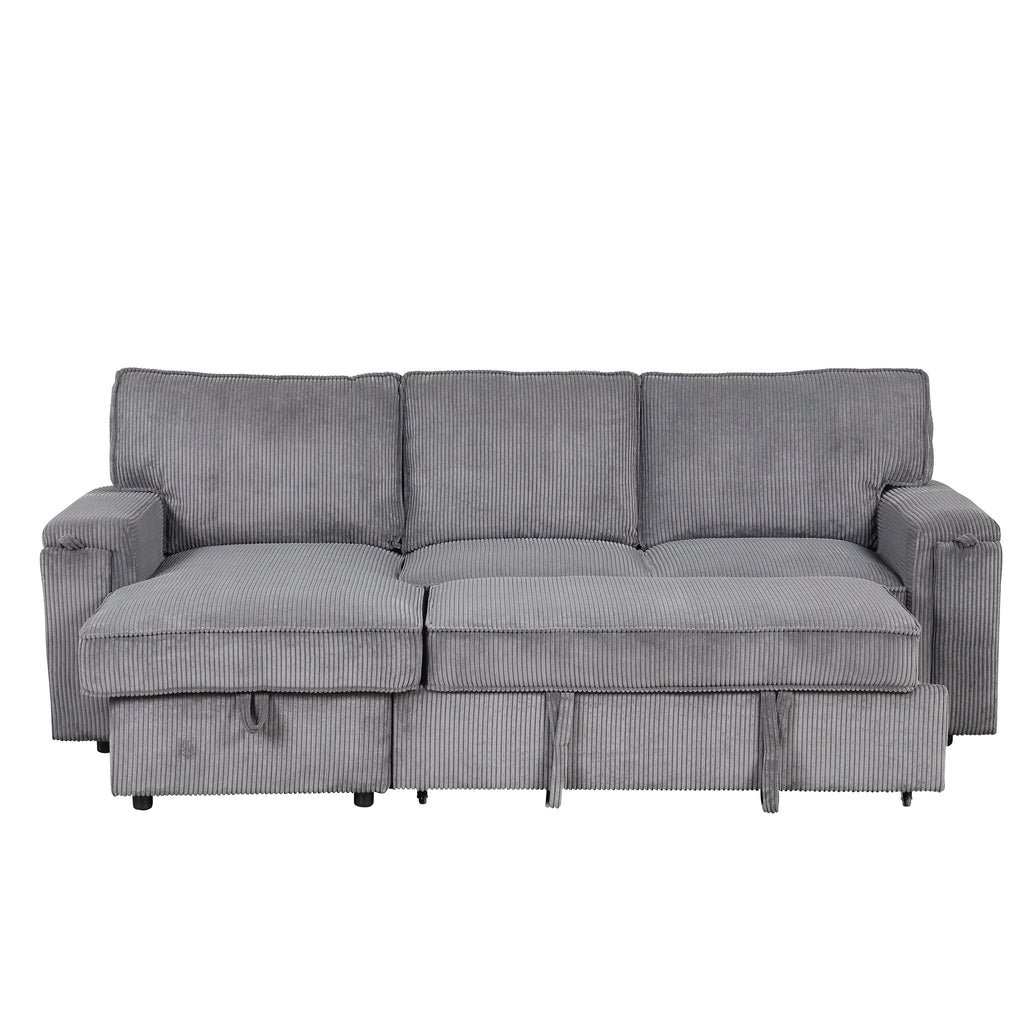 5 Seat Corduroy Fabric Sleeper Sectional Sofa with Storage Ottomans E2335