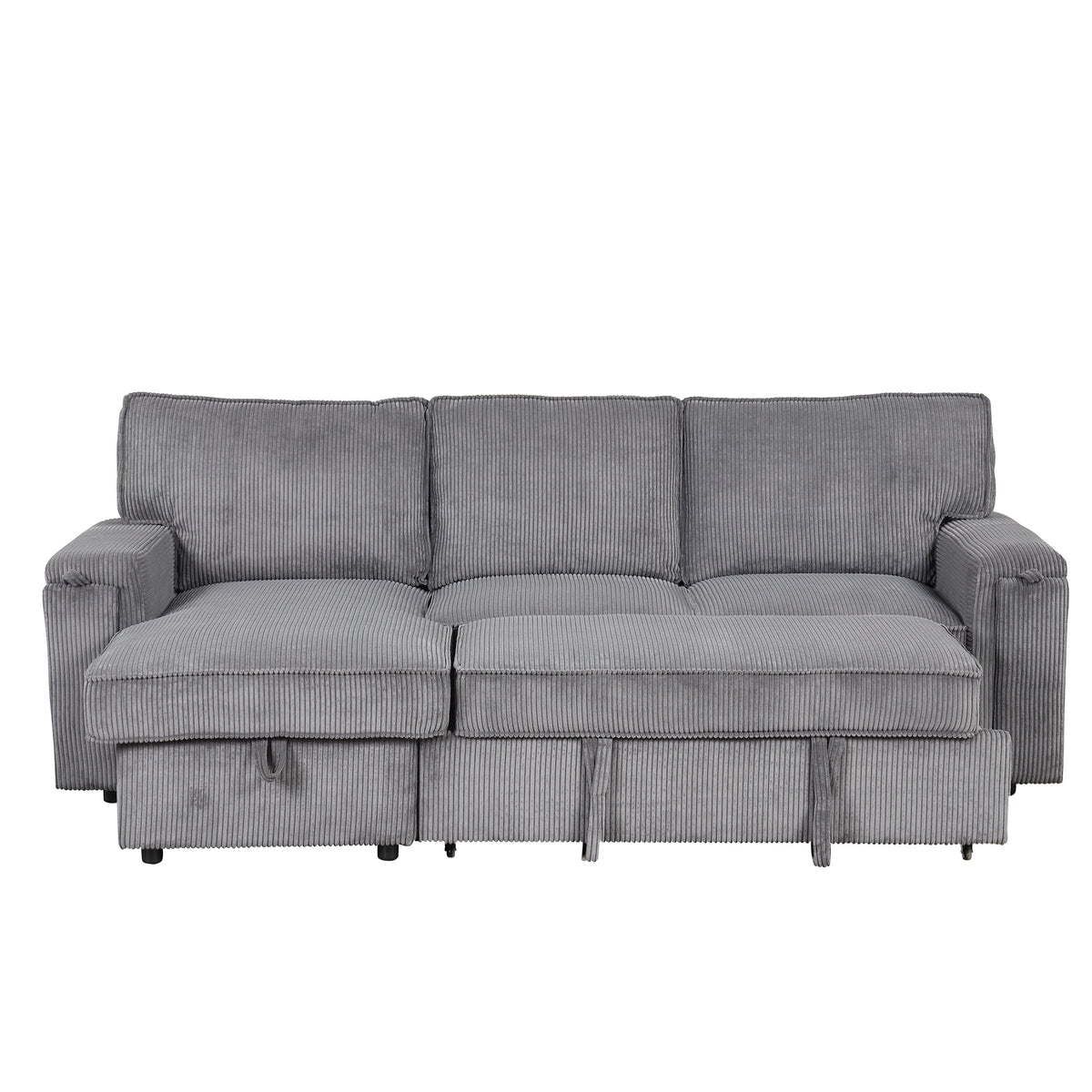 5 Seat Corduroy Fabric Sleeper Sectional Sofa with Storage Ottomans E2335