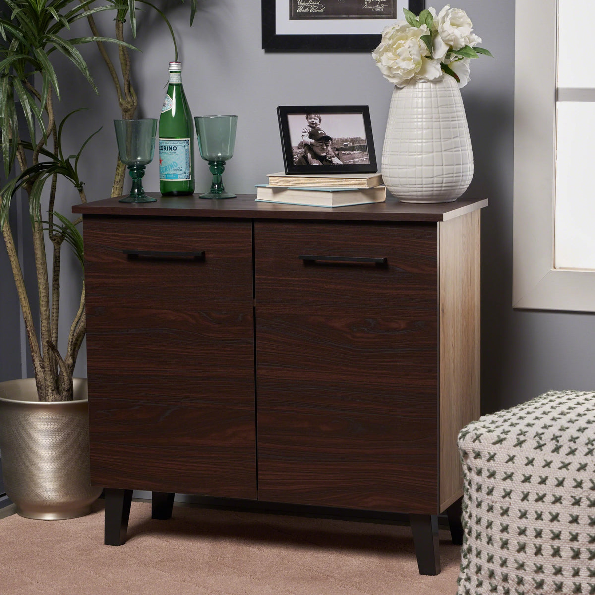 Walnut Finished Faux Wood Cabinet R299106
