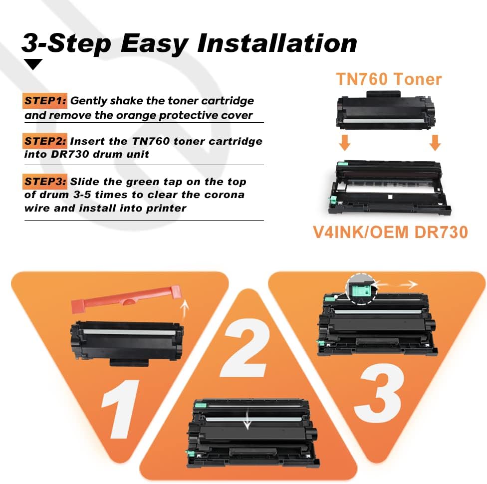 Compatible TN-760 Toner Cartridge Replacement for Brother Printers (4Pack Design V5) Pack of 2 P433