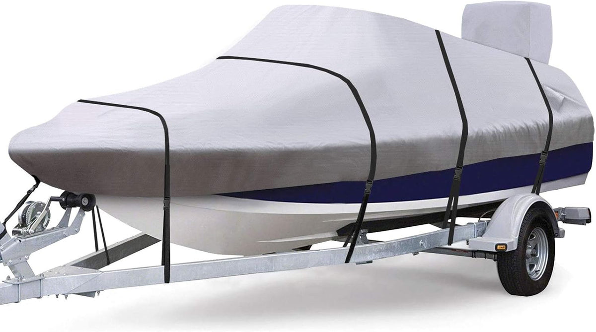 900D Trailerable Full Size Boat Cover Gray with Motor Cover E917