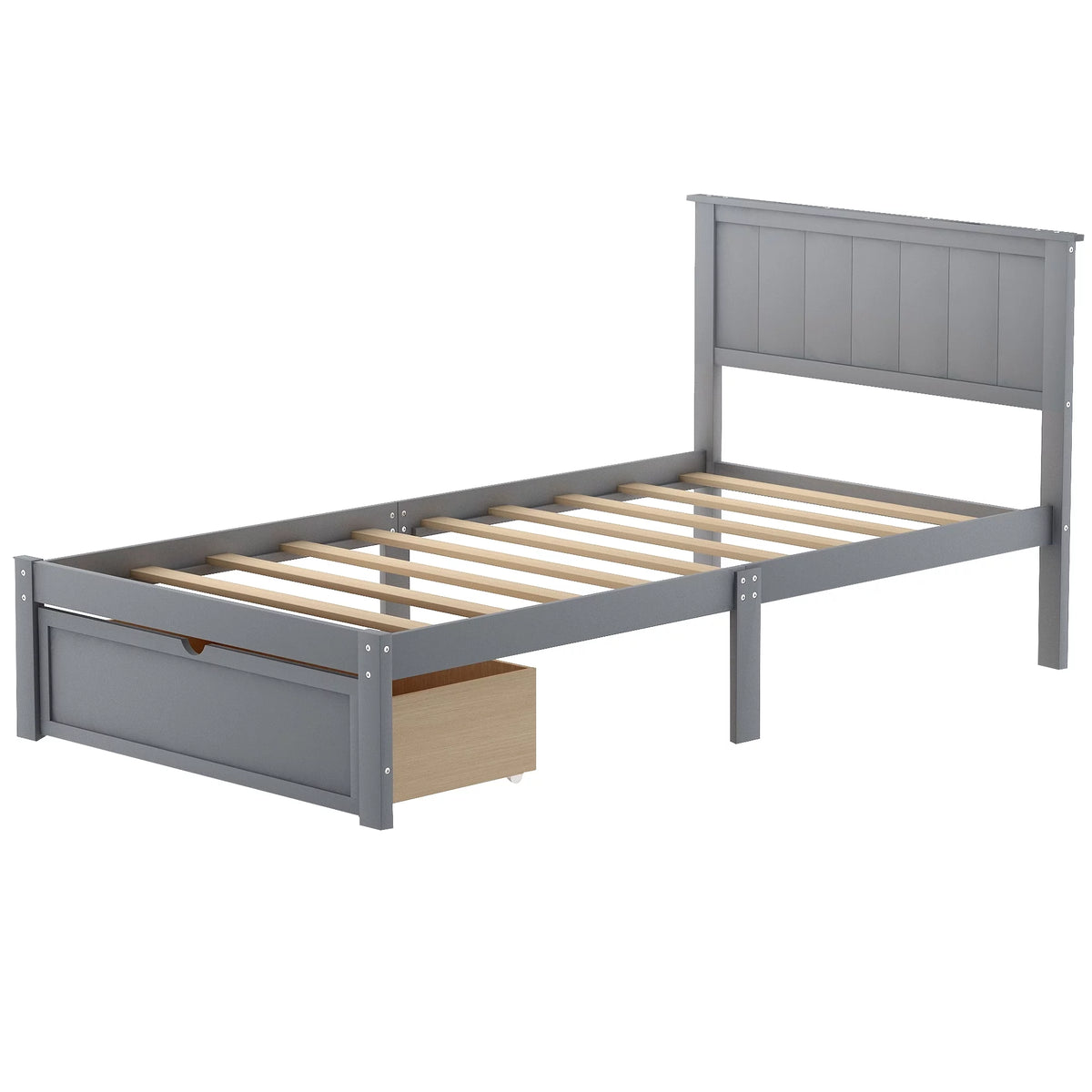 Twin Wood Platform Bed with Headboard & Storage Drawer A459039