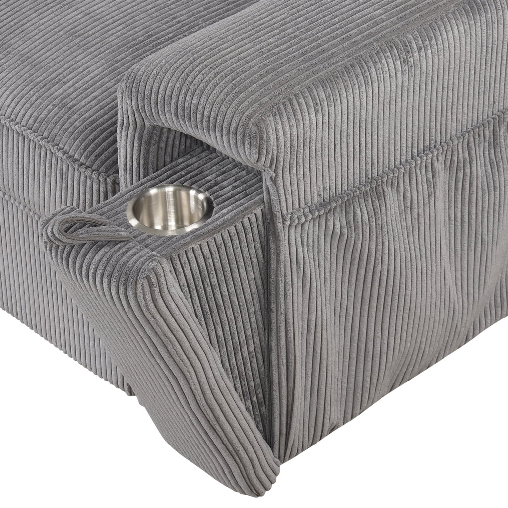 5 Seat Corduroy Fabric Sleeper Sectional Sofa with Storage Ottomans E2335