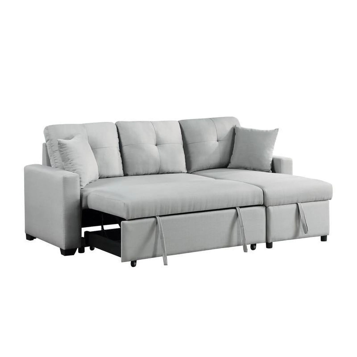 Gray Linen Reversible Sleeper Sectional Sofa with Storage Chaise T182731