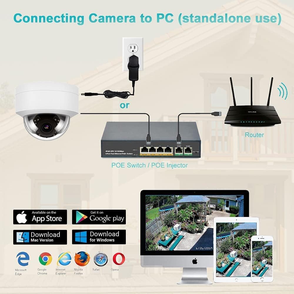 5MP PoE IP Dome Security Camera, 2.8mm Wide Angle, H.265 IP66 Waterproof Built-in Micphone/Audio K726
