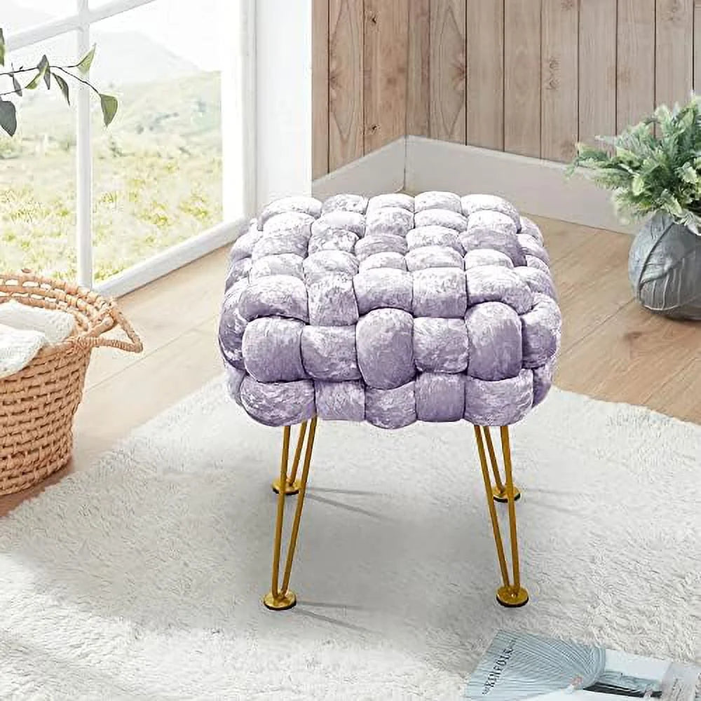 Green Upholstered Ottoman Bench with Golden Legs I65098