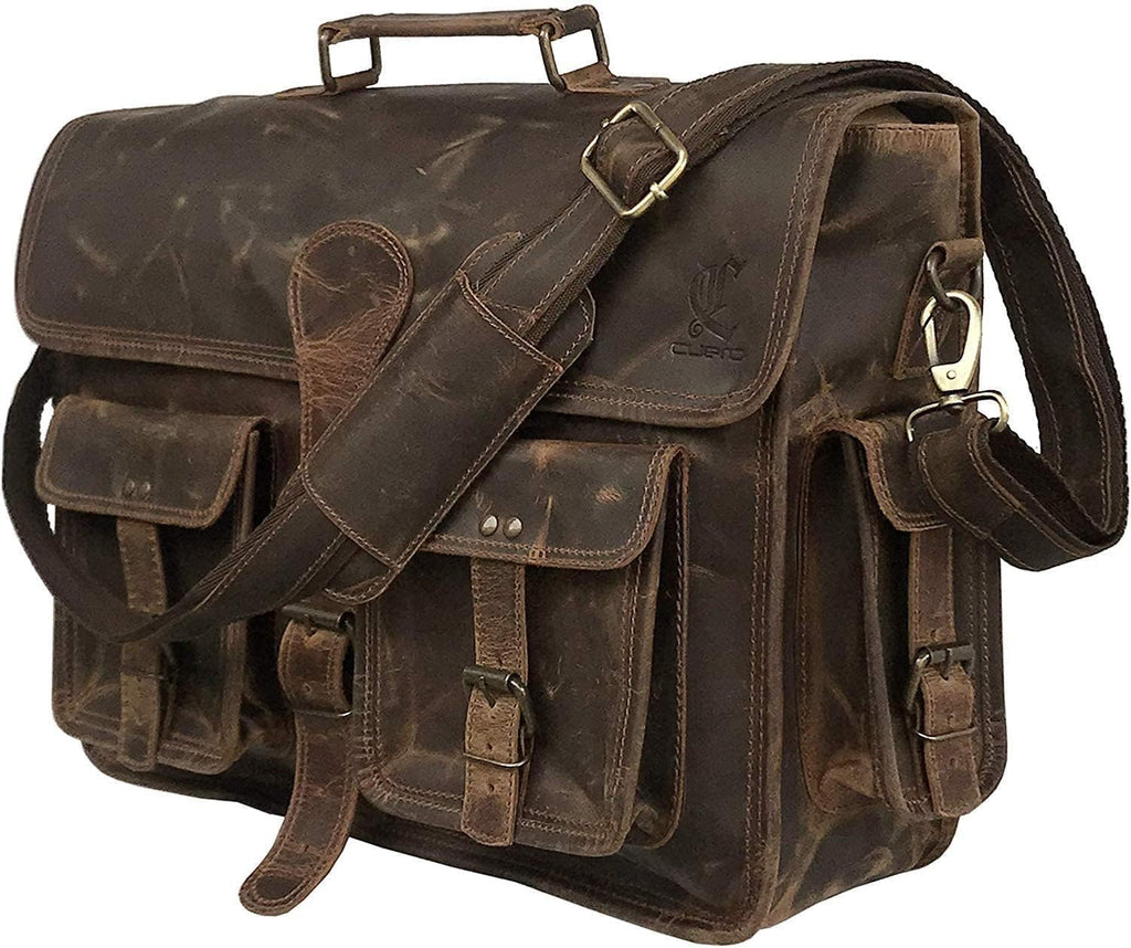Vintage Brown Leather Laptop Messenger Bag I77194