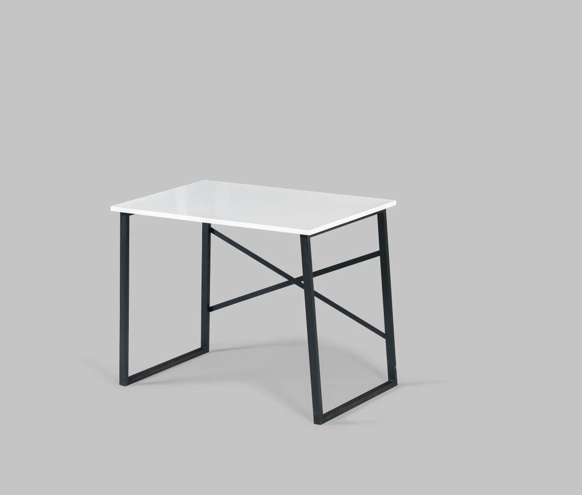 Black Metal Frame Wooden Top Writing and Computer Desk Q364550