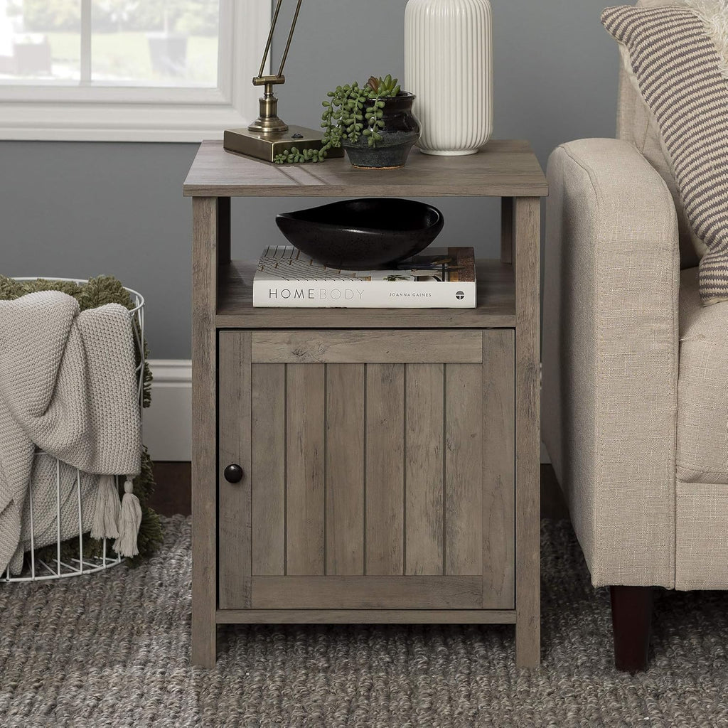 Rustic Oak Wood Side Accent Table with Cabinet Door Z13177
