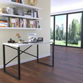 Black Metal Frame Wooden Top Writing and Computer Desk Q364550