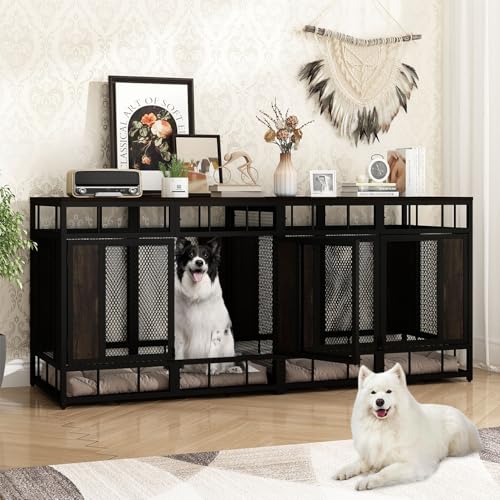 71" Heavy Duty Wood Dog Crate with Removable Divider W4876