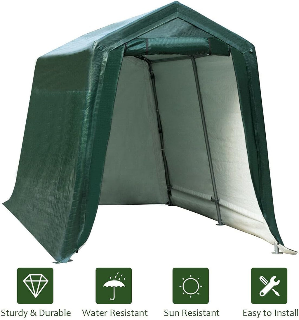 7 Ft x 12 Ft Outdoor Carport Shelter with Metal Frame and Waterproof Cover X6466