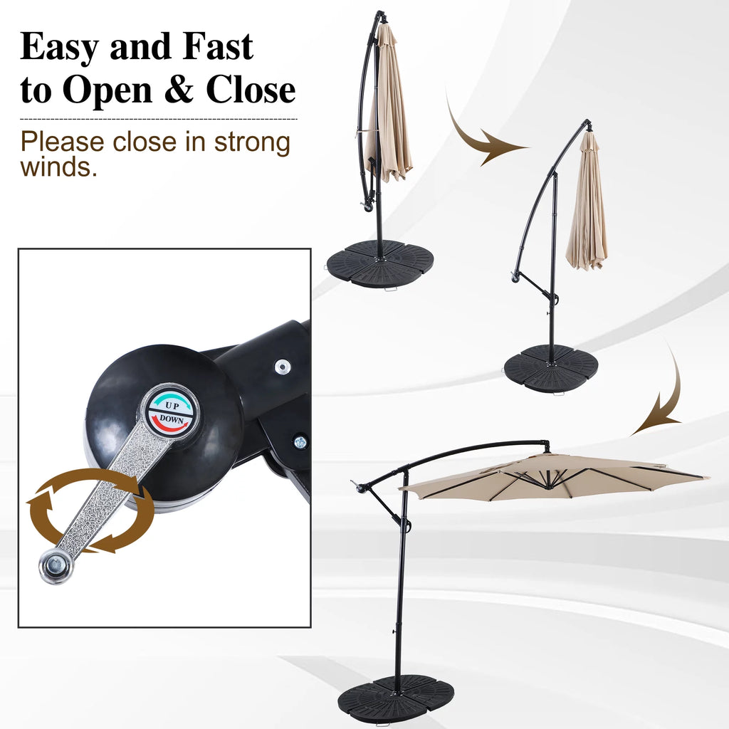 10ft Beige Patio Offset Cantilever Umbrella with Crank Handle N4239