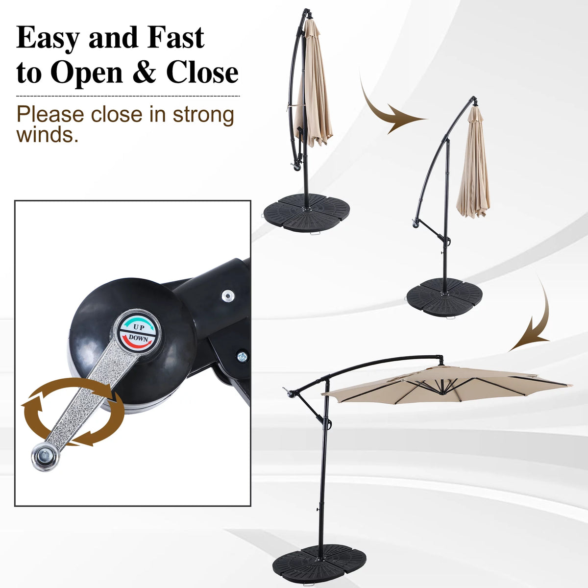 10ft Beige Patio Offset Cantilever Umbrella with Crank Handle N4239