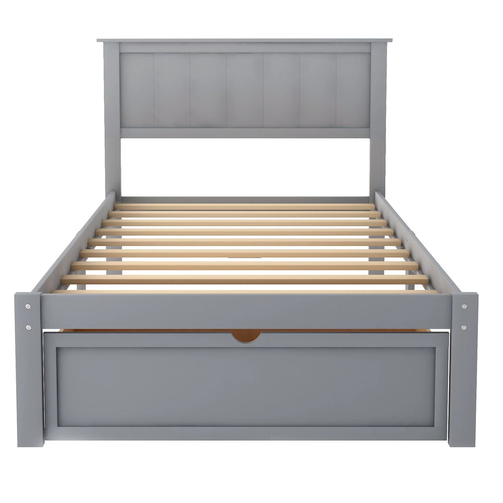 Twin Wood Platform Bed with Headboard & Storage Drawer A459039