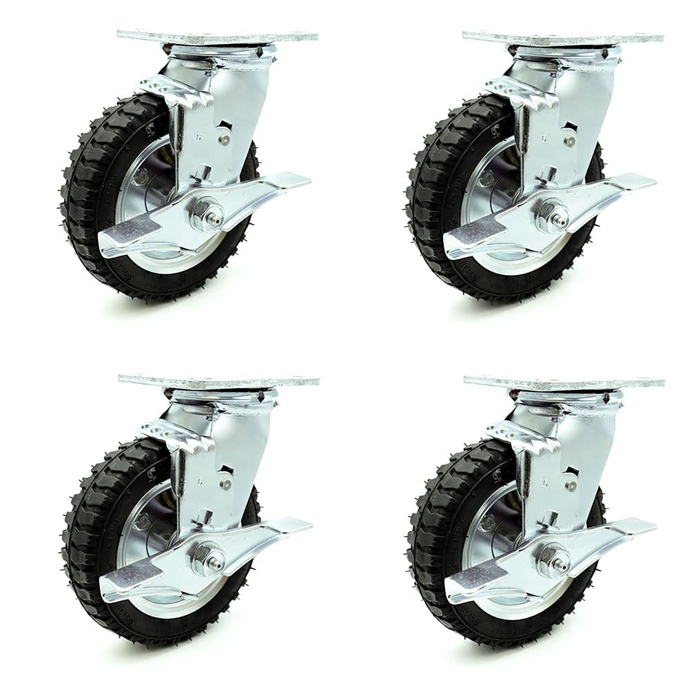 10" Pneumatic Rigid Caster, Black Rubber Wheel, 350 lbs. Capacity, Pack of 2 A8459