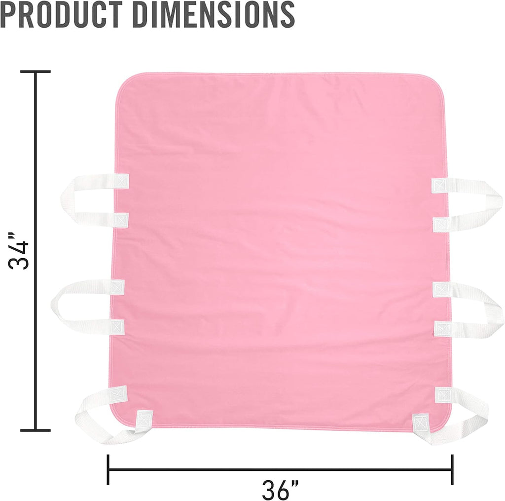 Waterproof Reusable Incontinence Bed Pad with 6 Handles, 34” x 36” (2-Pack Pink) A735905