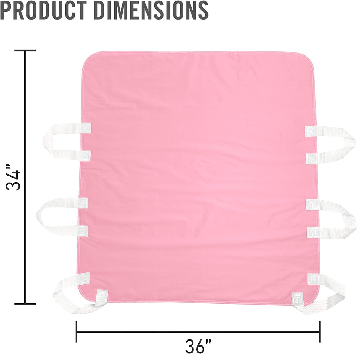 Waterproof Reusable Incontinence Bed Pad with 6 Handles, 34” x 36” (2-Pack Pink) A735905