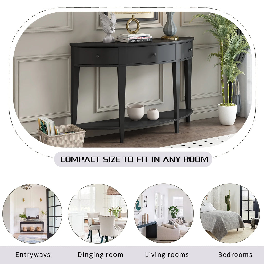 Black Curved Console Table with 3 Drawers C26194