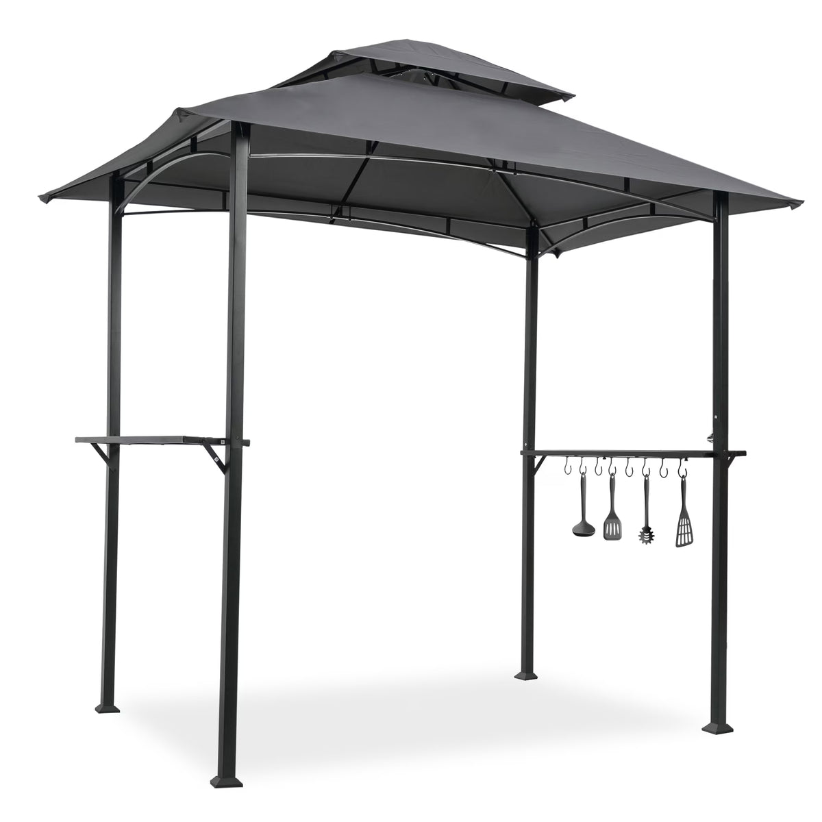Double Tier Steel Frame BBQ Grill Gazebo Canopy with Bar Counters M814368