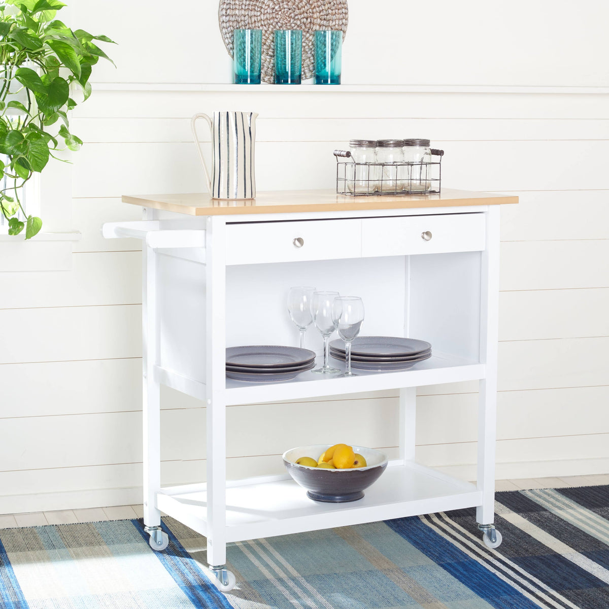 White 2 Drawer 3 Shelf Kitchen Cart M6529