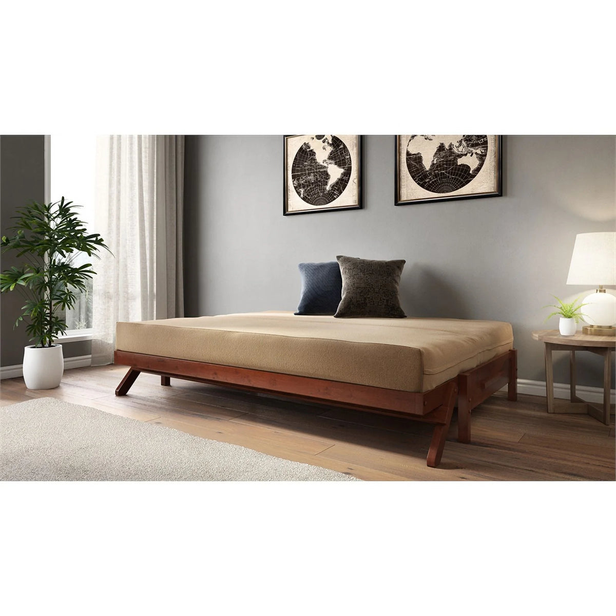 Full Size Wood Futon Frame Warm Cherry Finish H1090