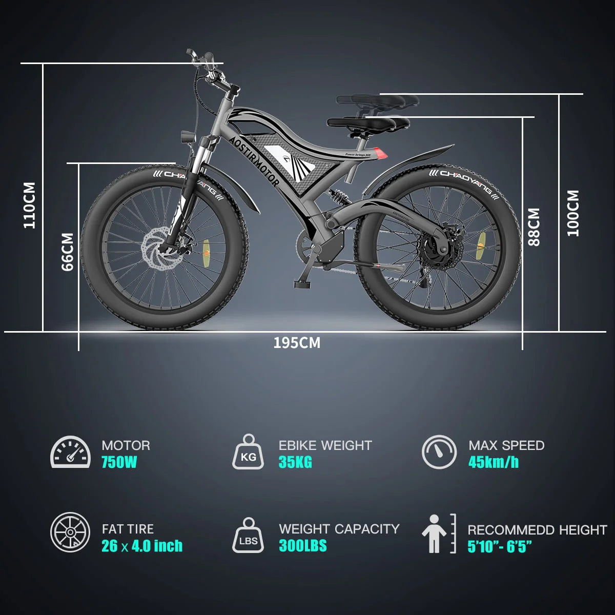 750W 48V 15Ah Fat Tire Electric Mountain Bike A8919