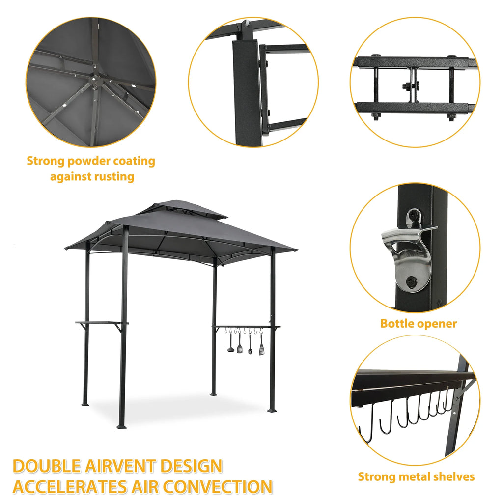 Double Tier Steel Frame BBQ Grill Gazebo Canopy with Bar Counters M814368