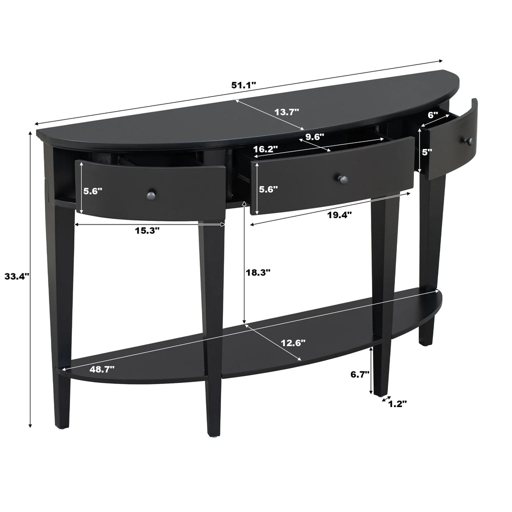 Black Curved Console Table with 3 Drawers C26194