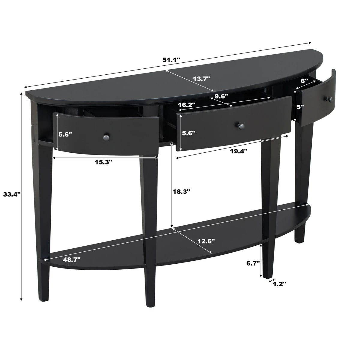 Black Curved Console Table with 3 Drawers C26194