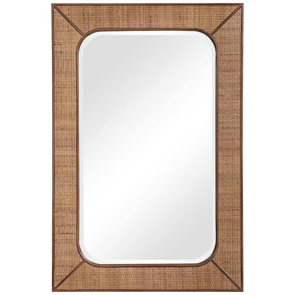 28 inches W X 42 inches H Rectangular Mirror with Woven Rattan Frame P13175