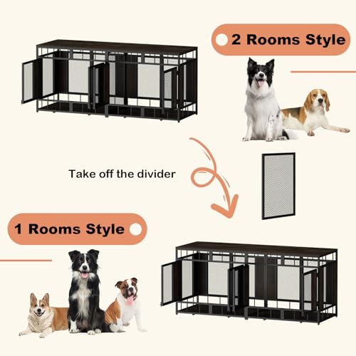 71" Heavy Duty Wood Dog Crate with Removable Divider W4876