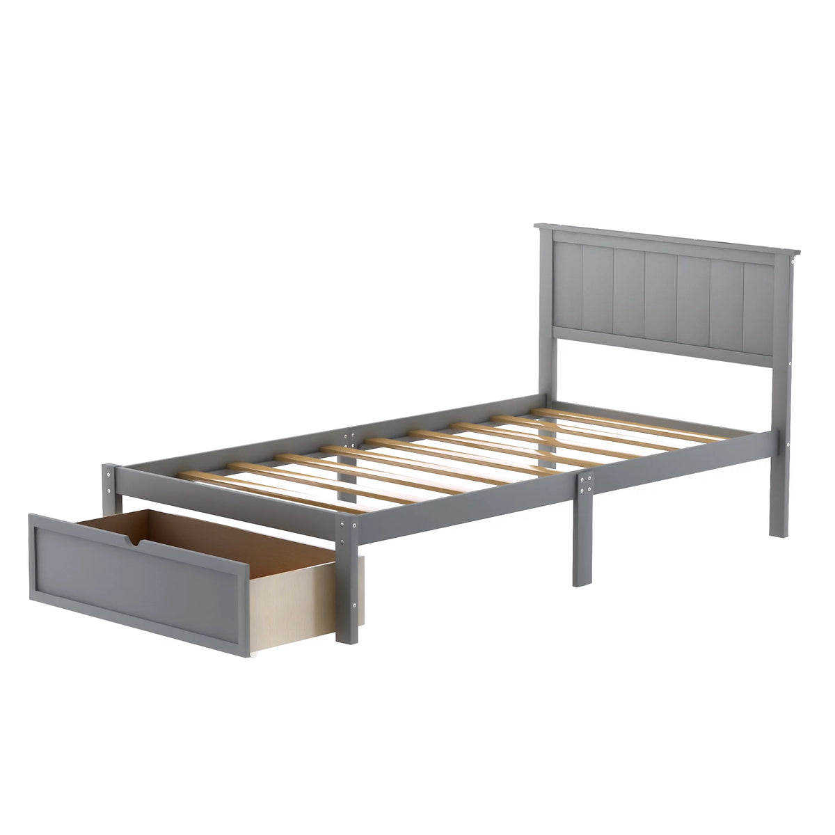 Twin Wood Platform Bed with Headboard & Storage Drawer A459039