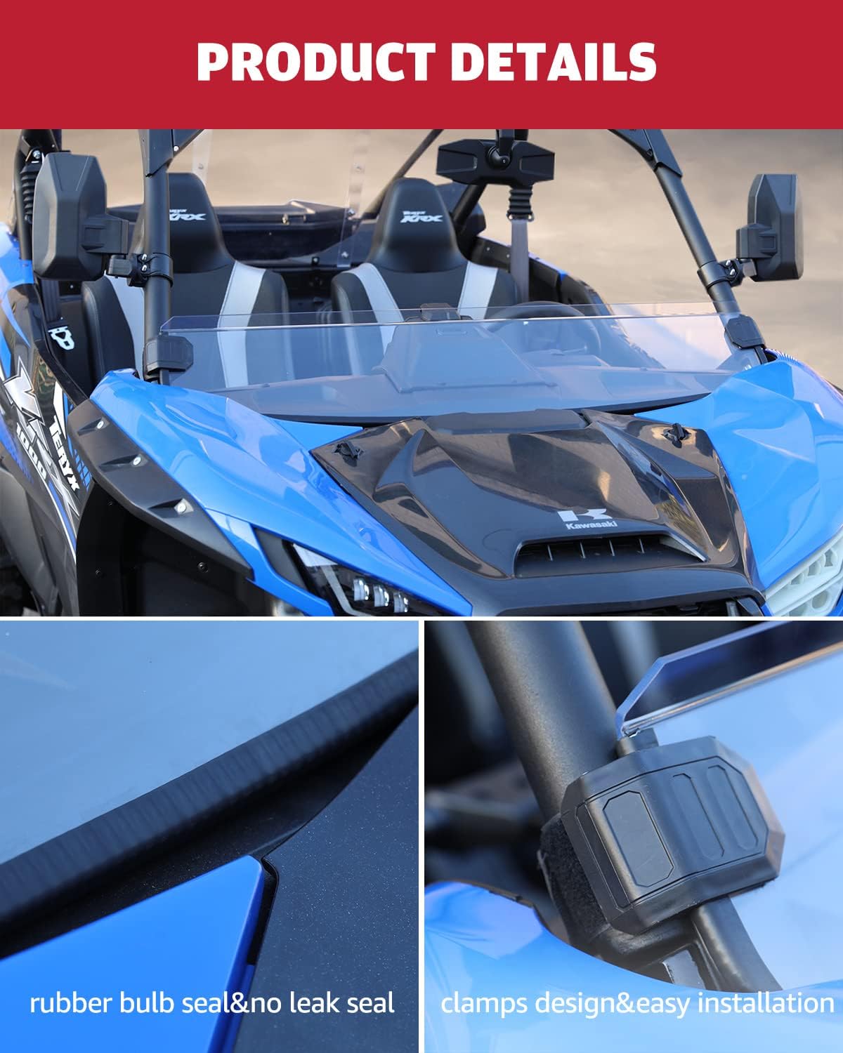 Front Half Windshield for Kawasaki Teryx KRX 1000, Clear Hard Coated Vented Polycarbonate Windscreen V3949