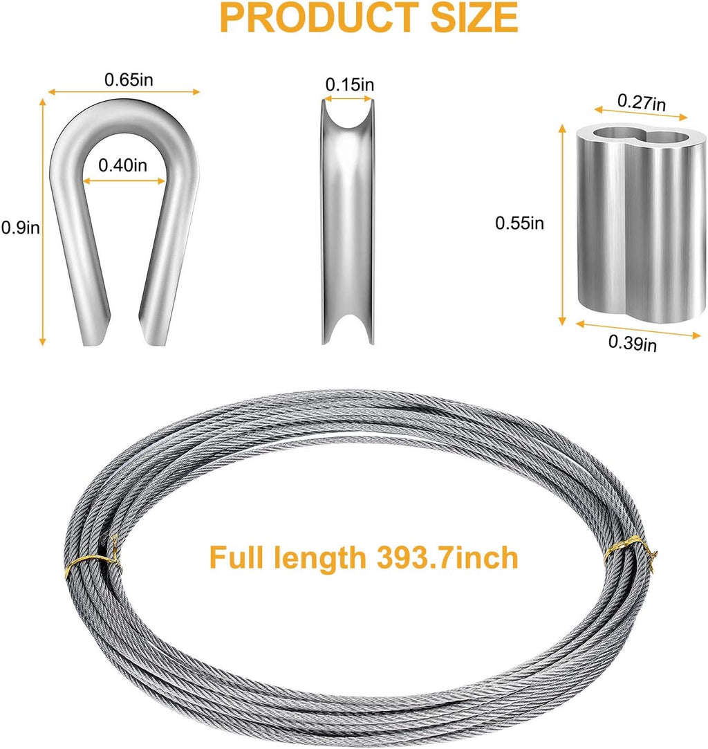 1/8 inch T316 Stainless Steel Cable Railing Kit with Crimp Sleeves and Thimble D100