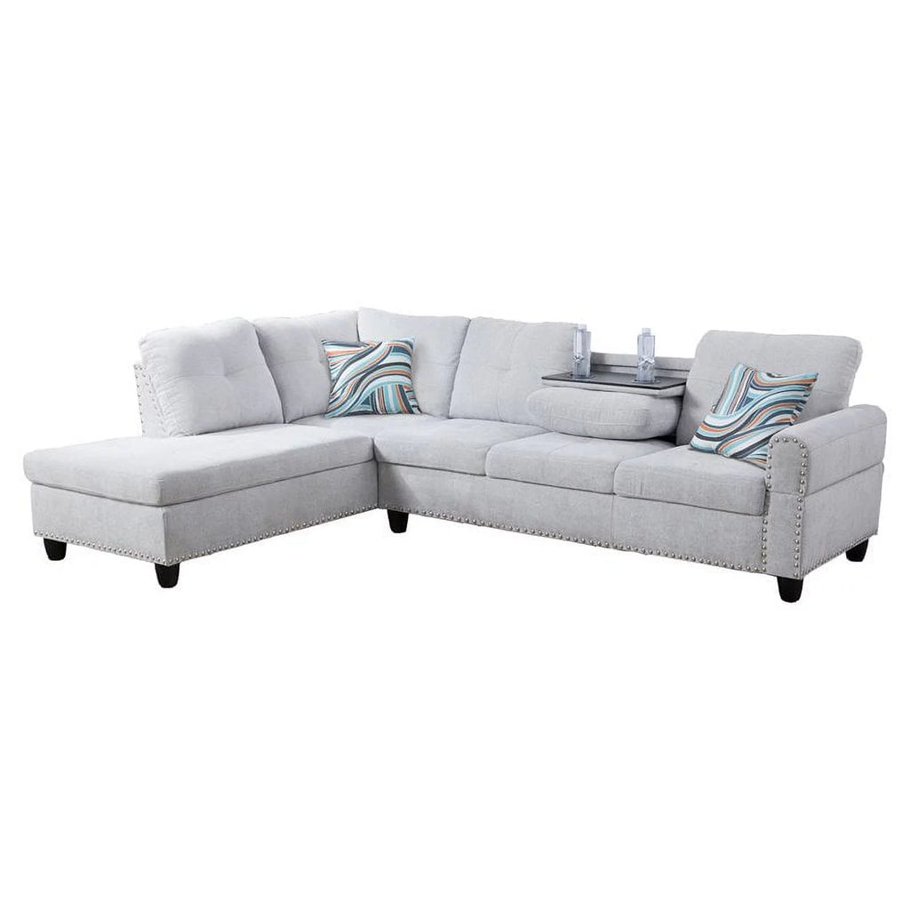 Linen Fabric Sectional Sofa in Gray White S16058