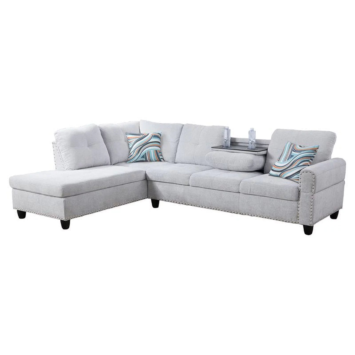 Linen Fabric Sectional Sofa in Gray White S16058