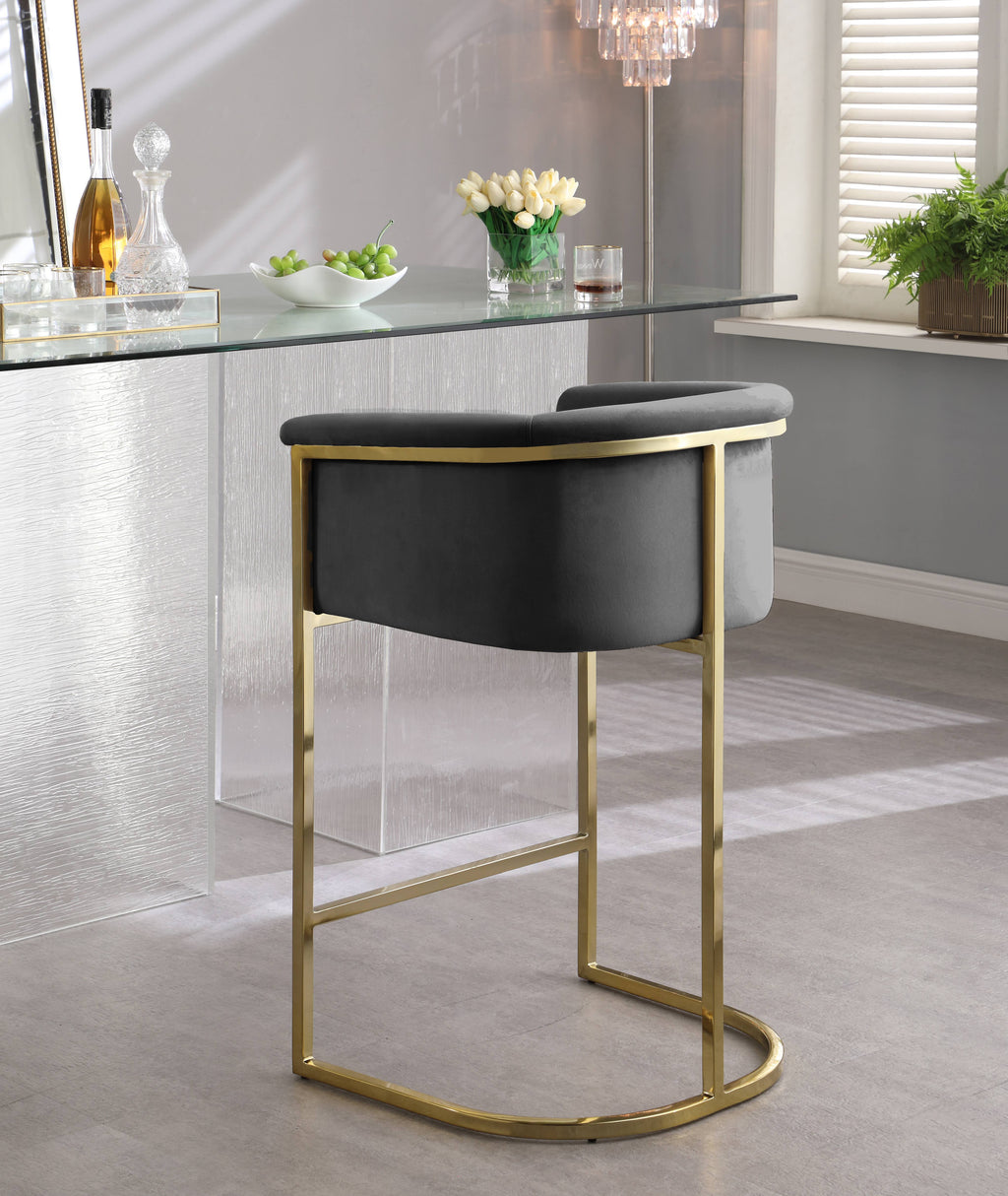 Grey Velvet Stool S7685
