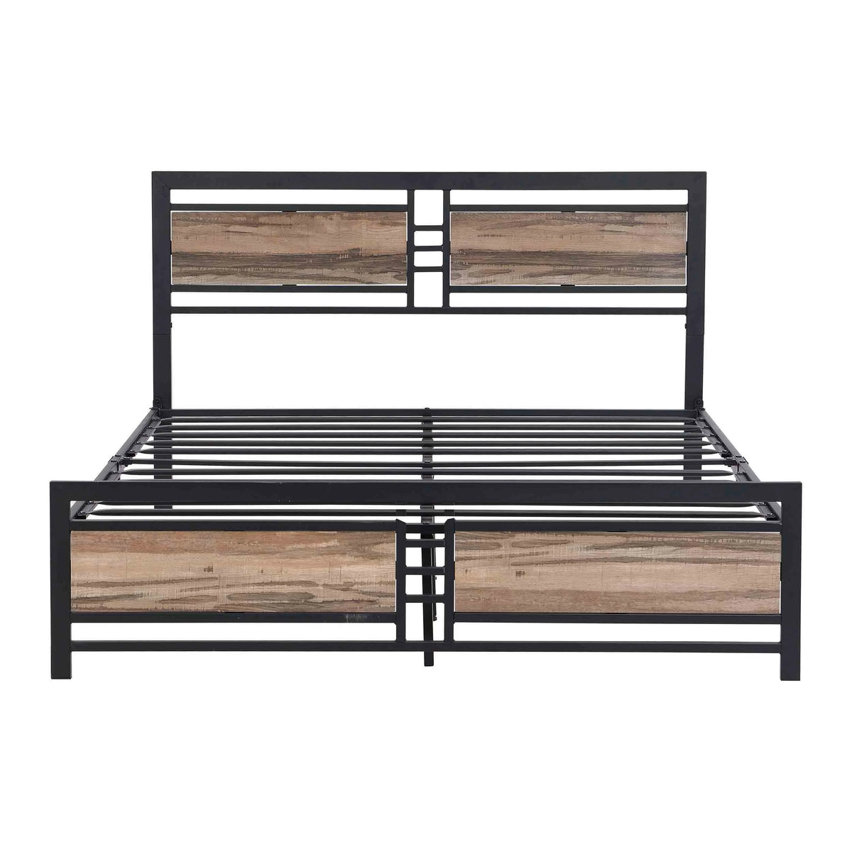 Queen Size Metal Platform Bed Frame with Wood Headboard and Footboard G476403
