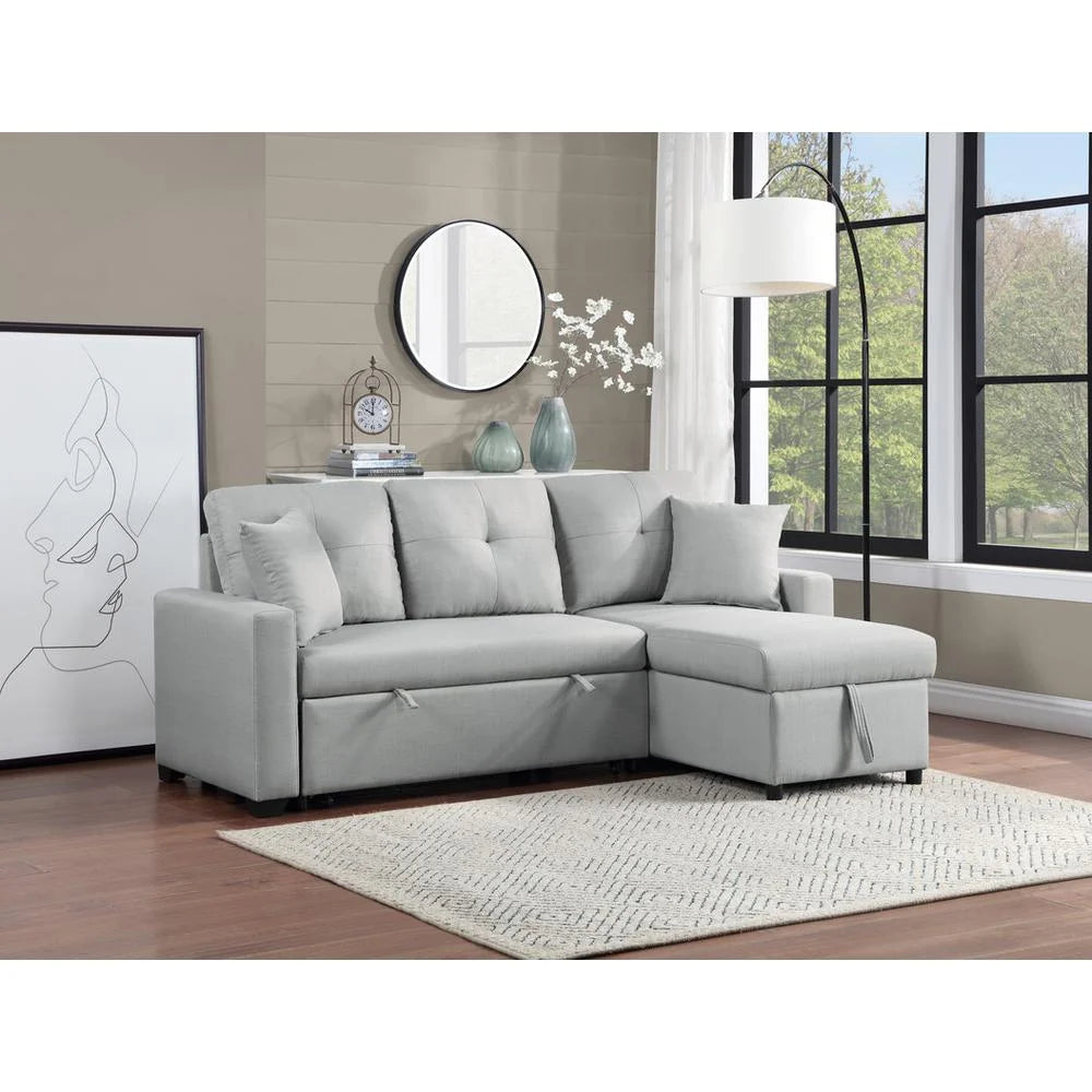 Gray Linen Reversible Sleeper Sectional Sofa with Storage Chaise T182731